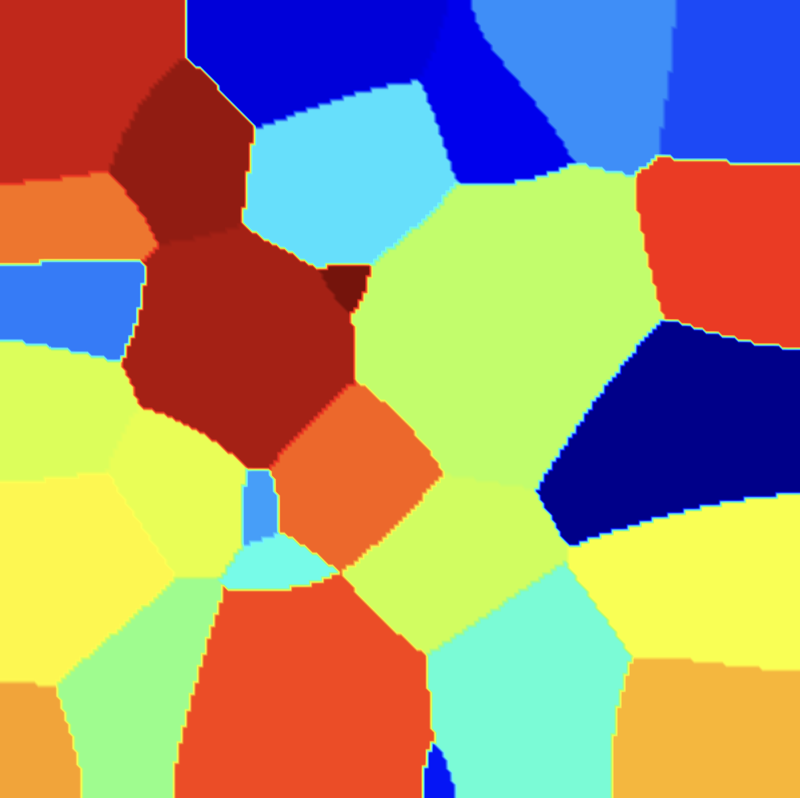 Subdiffusive grain-growth simulation with a Voronoi-like structure